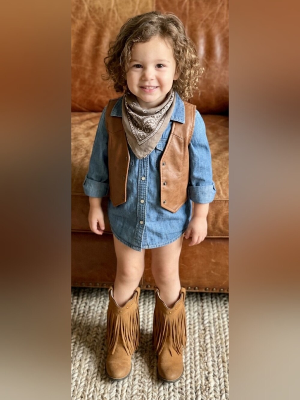 Old West Kids Brown Leather Fringe Western Cowboy Boots Size 12D
